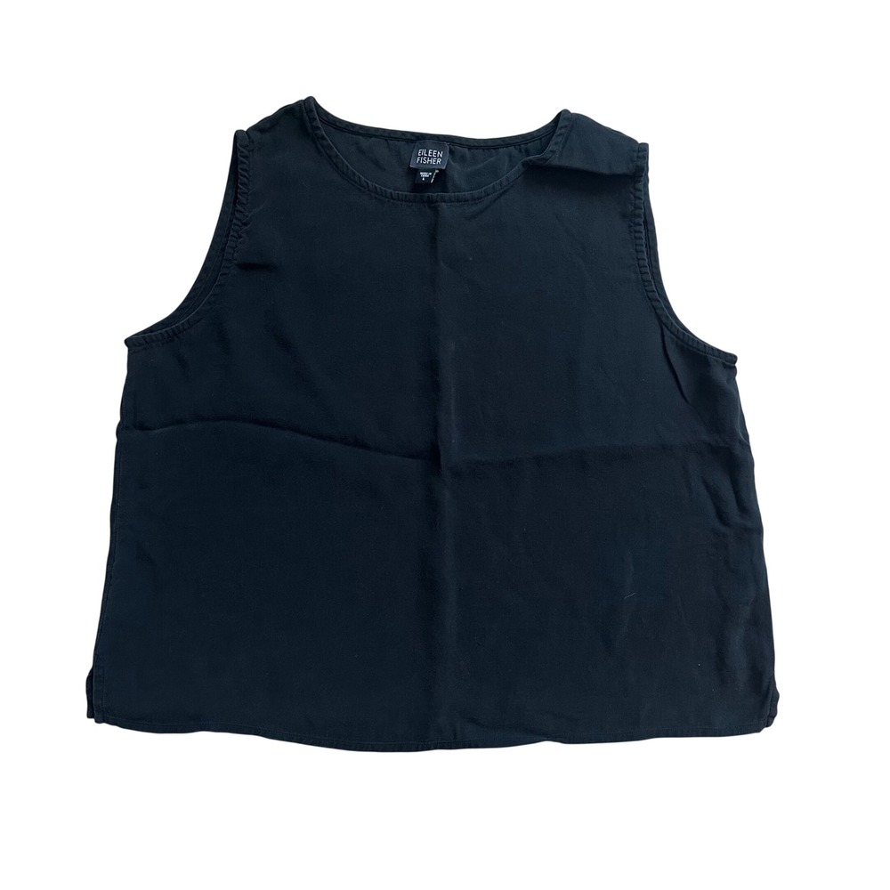 Eileen Fisher Black 100% Silk Sleeveless Tank Top Shell Large Minimalist Boxy